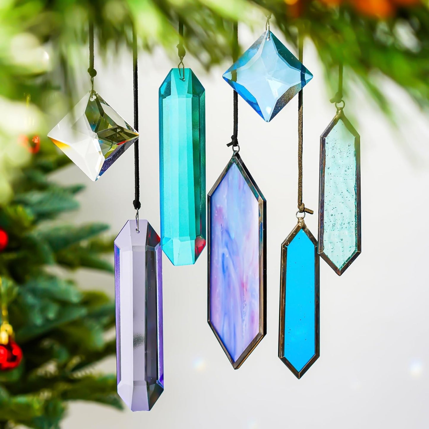 7 Pack Stained Glass Icicle Ornaments for Christmas Tree,Crystal Prism Hanging Suncatchers for Windows,Crystal Christmas Ornaments 2025 for Women