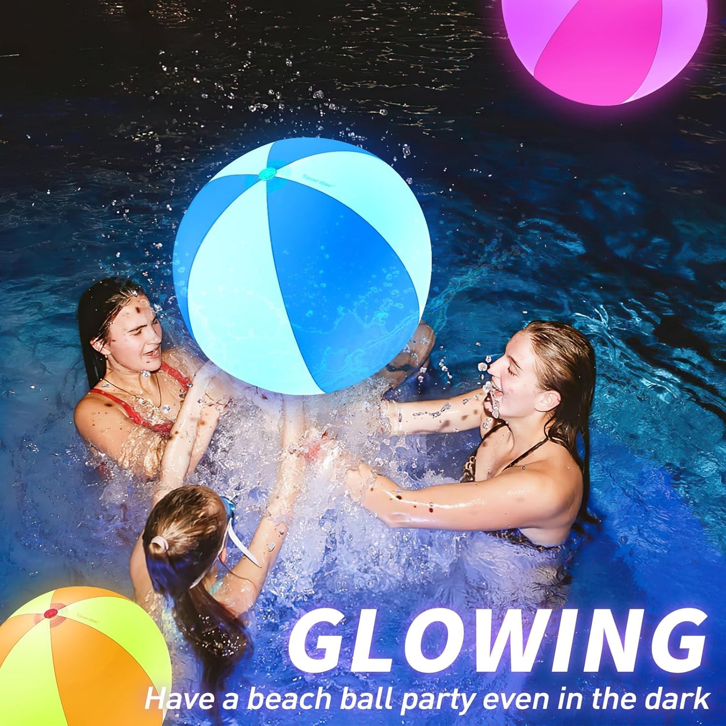 Spardar LED Beach Balls, 4 Pack 16 Inch Light up Beach Balls with Remote Control, Balloon Pump, 16 Colors Lights and 4 Light Modes Pool Toy for Pool Garden Decorations（4 Blue）