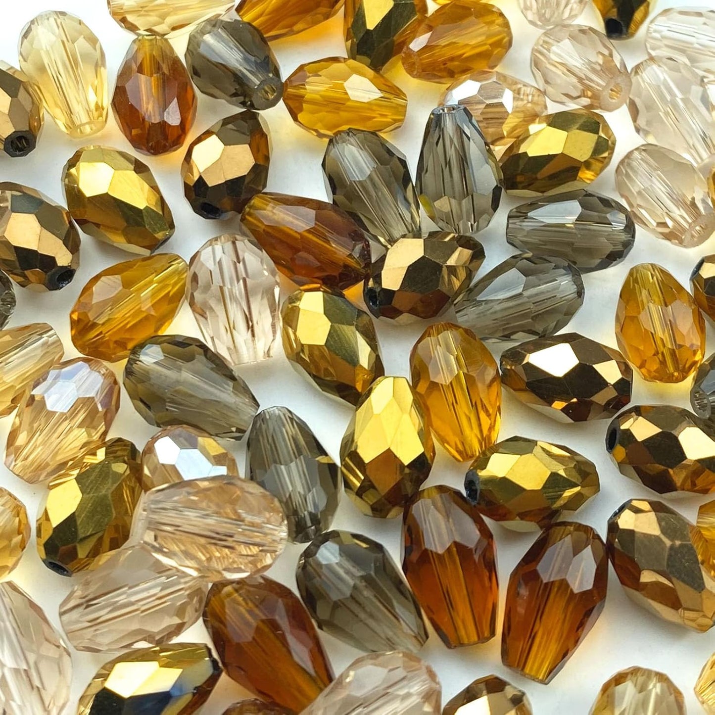 110pcs 6x8mm Teardrop Crystal Glass Beads Vertical Hole Faceted Loose Spacer Beads for DIY Craft Jewelry Making Necklace Bracelet Earring Wind Chimes(Brown Series)