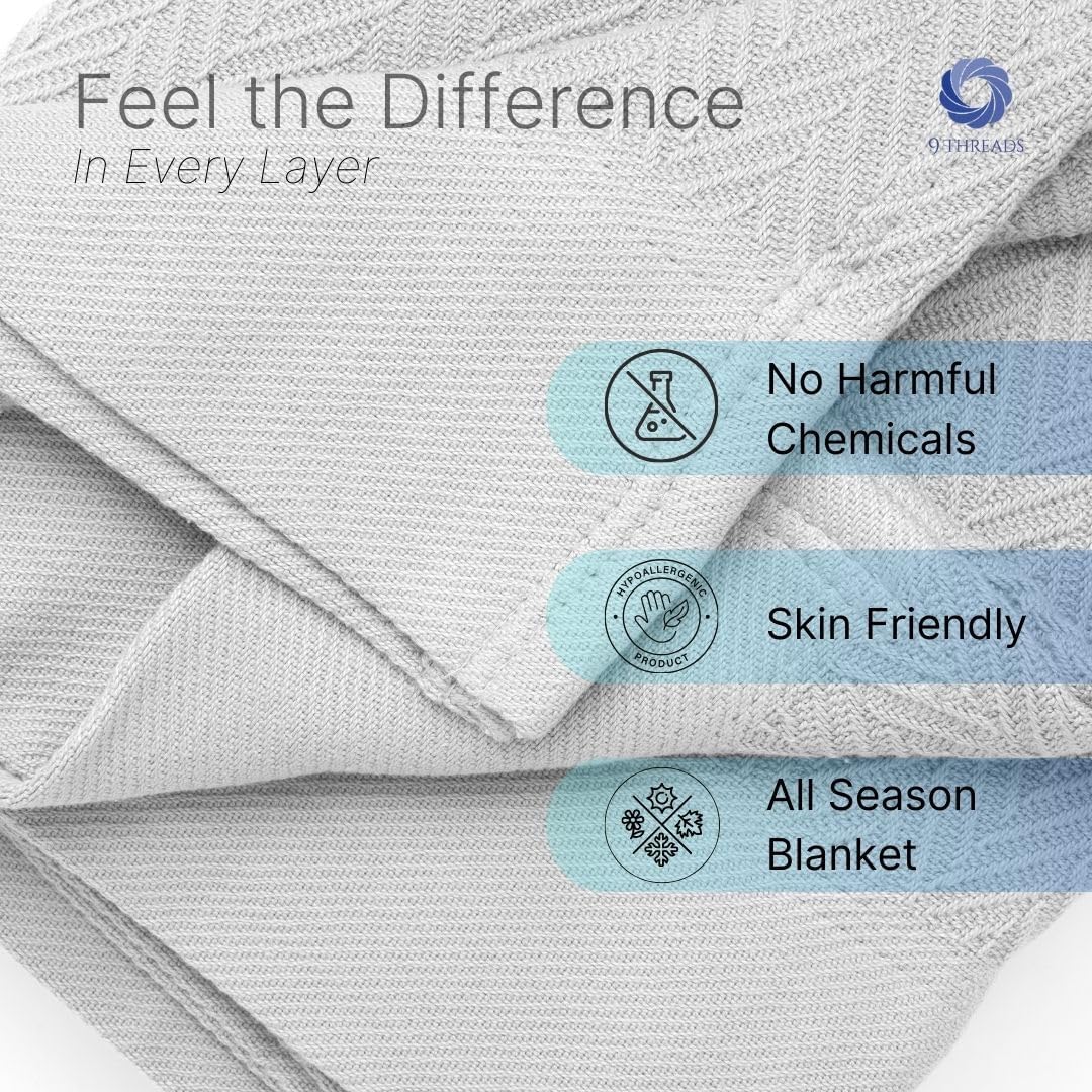 100% Cotton Herringbone Weave Blankets, 66"X90" Twin, Throw Blanket for Bed,All Season Cotton Blanket, Cozy Blanket,Throws Bed Blanket, Throw Blanket for Couch,Modern Home Decor -Light Grey