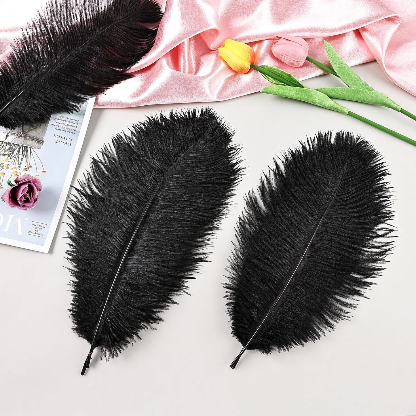 THARAHT Black Ostrich Feathers 12pcs Natural Bulk 10-12Inch 25cm-30cm for Crafts Wedding Party Centerpieces Halloween and Home Decoration Feathers