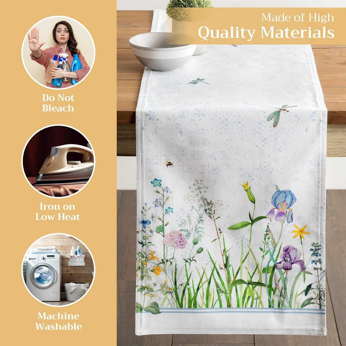 Maison d' Hermine Table Runner 100% Cotton Double Layer Table Runners 72 inches Long Decorative for Home Kitchen Dining Party Wedding Bridal Shower Spring Summer (Fleurs De Mai, 14.50" x 72")