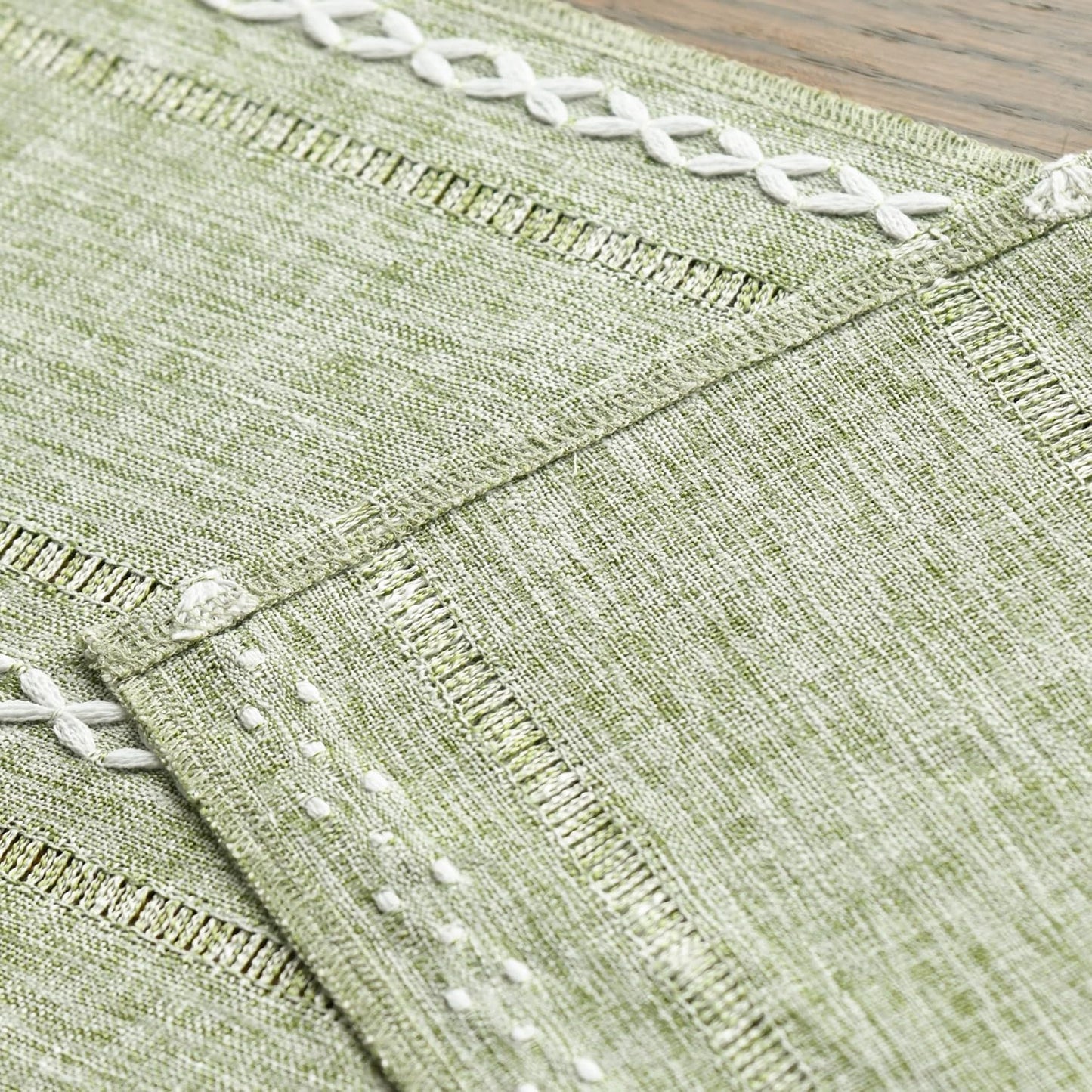 Artoid Mode Sage Green Rustic Cotton Linen Table Runner, Seasonal Embroidered Hollow Kitchen Dining Table Decoration for Home Party Decor 13x108 Inch