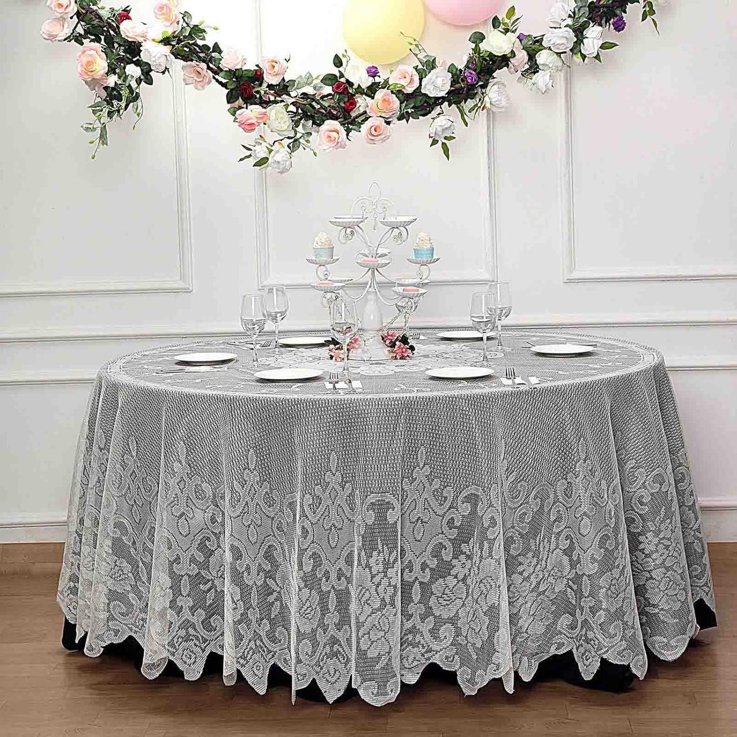Tableclothsfactory 120" Ivory Premium Lace Round Tablecloth for Banquet Party Wedding Event Home Decor