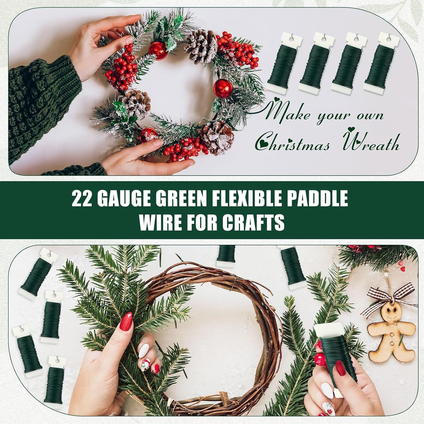 Ferraycle 48 Pack Green Floral Wire 38 Yards 22 Gauge Flexible Paddle Florist Christmas Green Wire for Crafts Christmas Wreaths Tree Garland and Floral Flower Arrangements