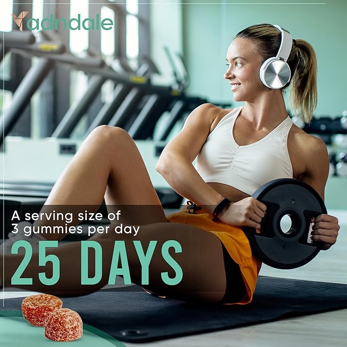 Adndale Creatine Monohydrate Gummies for Men & Women, 5000mg per Serving Creatine Supplement with Beta-Alanine, L-Citrulline & B12 - Supports Strength and Energy - 75 Vegan Gummies, Sugar-Free