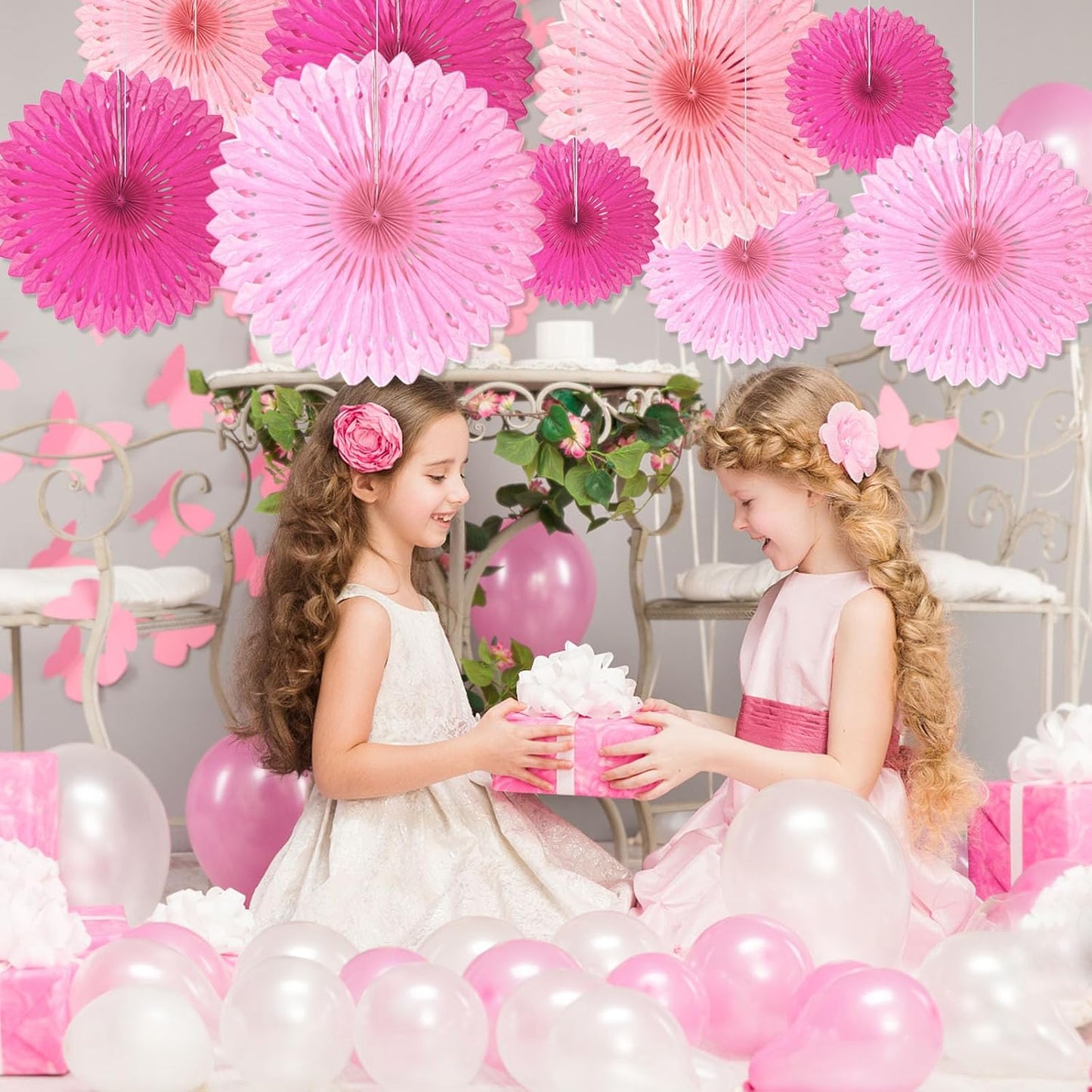 18 Pcs Pink Kit Hanging Honeycomb Paper Fans, Round Paper Fan Decorations for Weddings, Birthdays, Bachelorette, Photo Booth Backdrops, Baby Shower, Anniversary Events Party Supplies