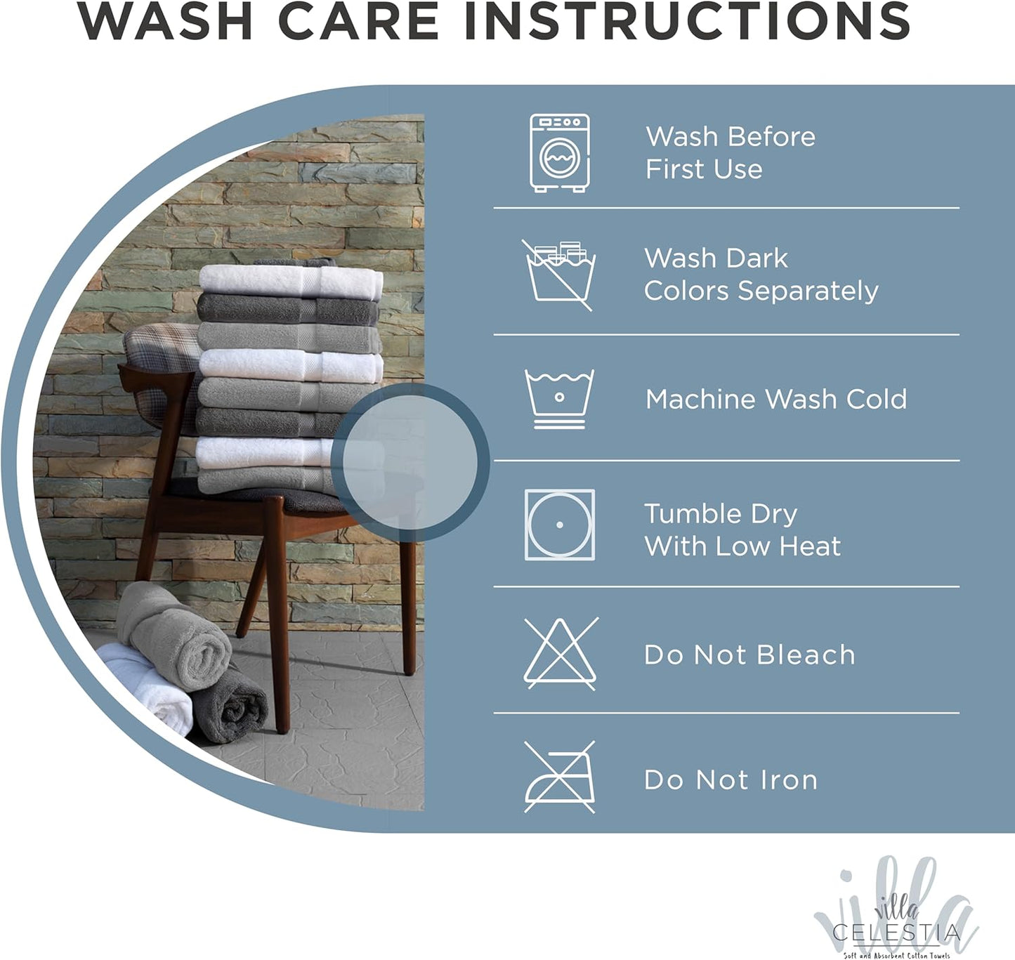 100% Cotton Bath Towel Set of 18-4 Bath Towels, 6 Hand Towels, 8 Wash Cloths, Sustainable, Soft, Highly Absorbent, Combed Cotton 18 Piece Set for Hotels, Spa, Bathroom, Dorm, Blue