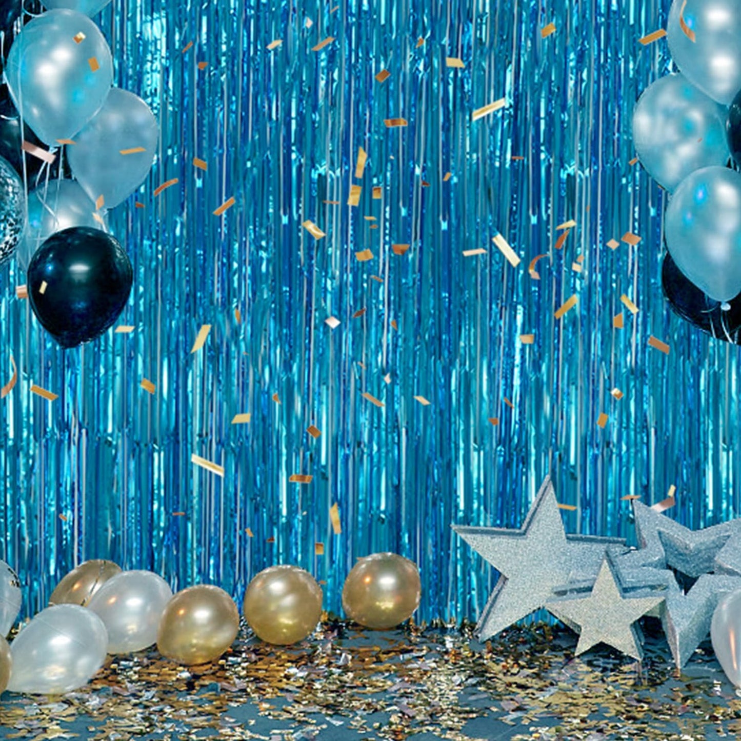 3 Pack Foil Fringe Backdrop - Blue Shiny Tinsel Curtains for Party Decoration/Photo Booth Props - 3.3x8.2 FT Metallic Foil Backdrop for Birthday, Wedding, Graduation, Christmas.