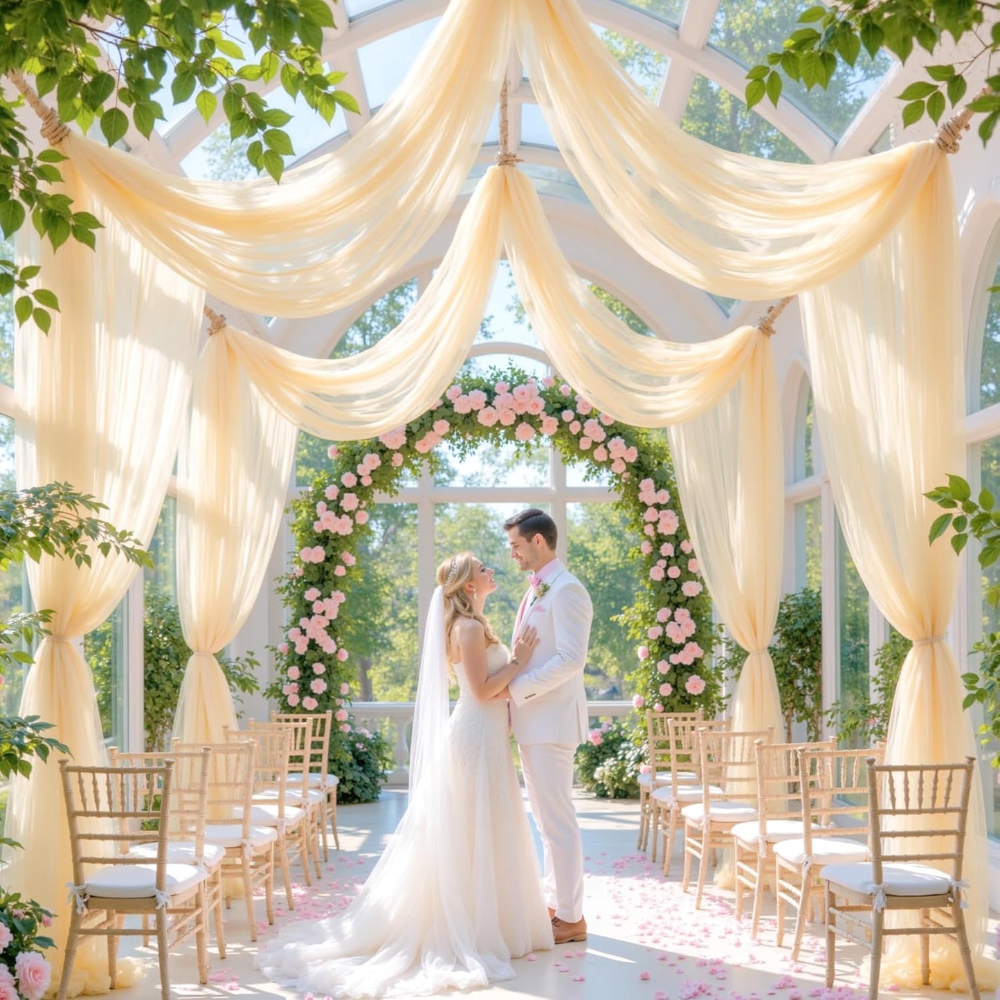 Champagne Arch Draping Fabric for Wedding, 60" x 26Ft Chiffon Drapery Fabric Drapes Backdrop for Wedding Ceremony Baby Shower Bridal Shower Decoration(1 Panel)