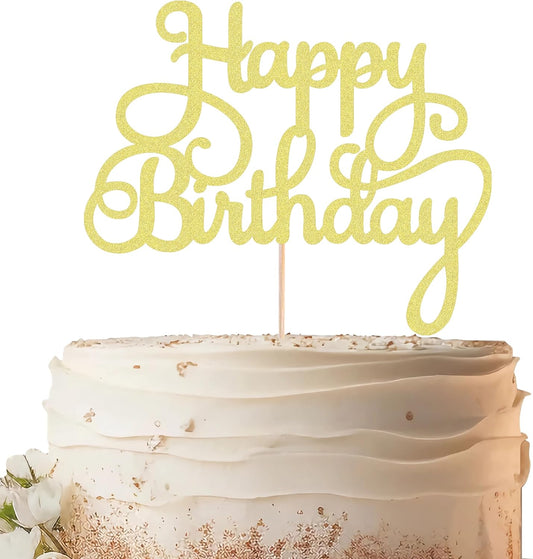 Happy Birthday Cake Topper - Gold Glitter Birthday Party Cake Decoration Supplies - Happy Birthday Cake Decor, for Anniversary/Birthday Party Supplies Photo Booth Props
