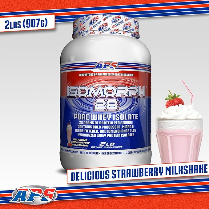 APS Nutrition IsoMorph 28 Protein Powder | Pure Whey Isolate | Cold Pressed, Ultra- Filtered, & Ion Exchange Isolates | 28g Protein | 2 Pound (Strawberry Milkshake)