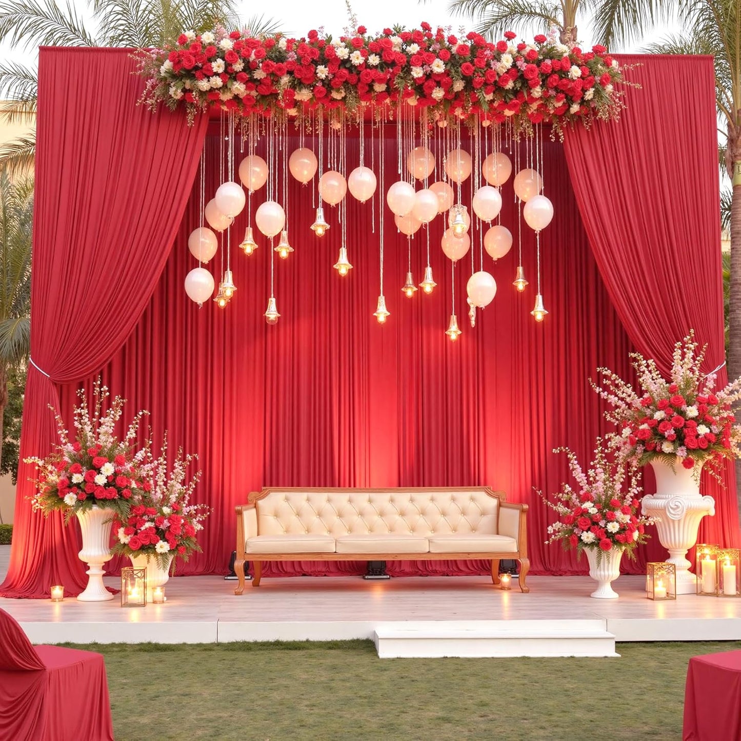 60×14ft Wrinkle Free Red Backdrop Curtain, Soft Silky Easy to Drape Wedding Drapes for Backdrop, 12 Panels 5×14ft Photo Back Drop Curtains for Parties Birthday Photography Background Cloth