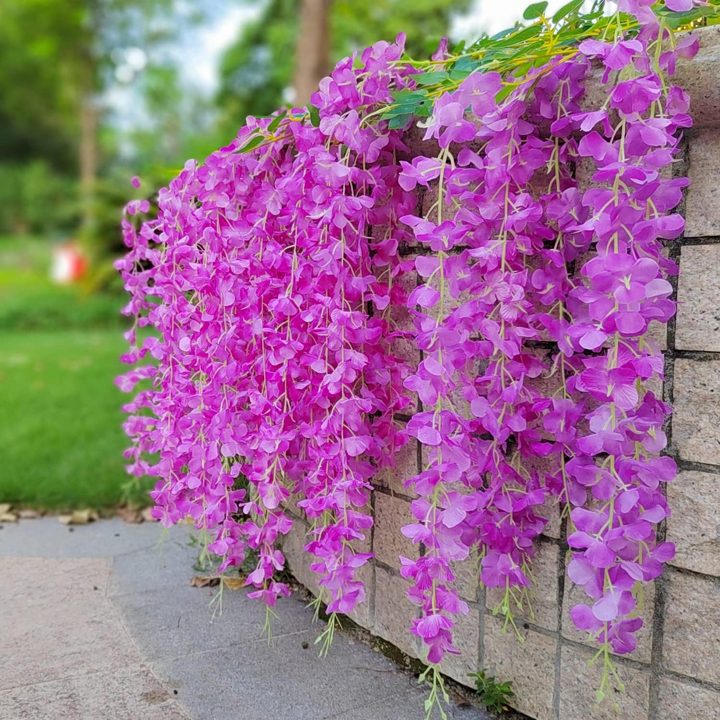 24 Pack Artificial Fake Wisteria Vine Ratta (3.75 Feet) Hanging Garland Silk Flowers String Home Party Wedding Decor(Purple)