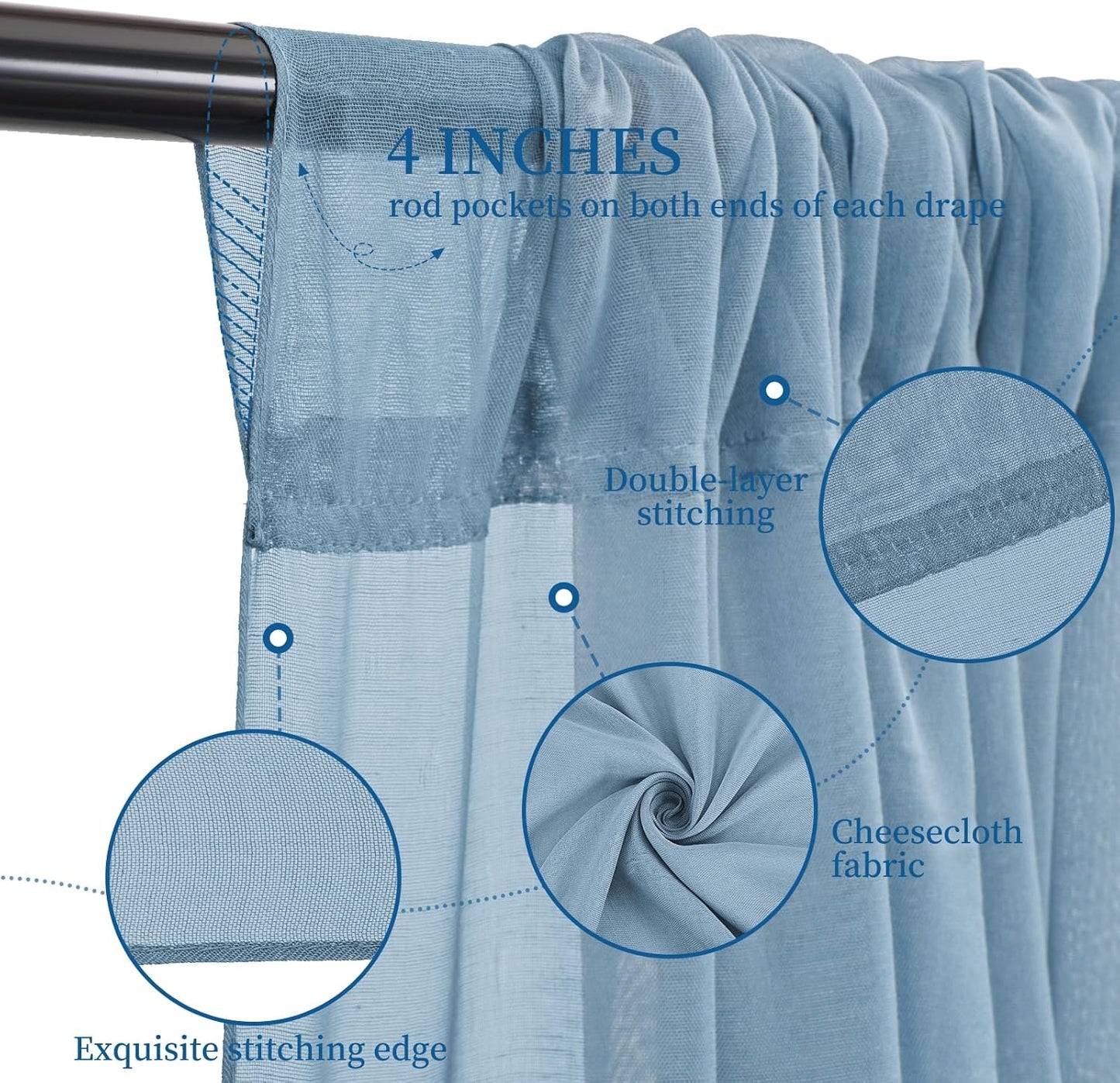 6 Panels Dusty Blue Ceiling Drapes for Wedding 5ftx10ft Ceiling Drapes Wedding Arch Draping Fabric Cheesecloth Sheer Curtain Romantic Ceiling Decorations for Weddings Party Banquet Ceremony Stage