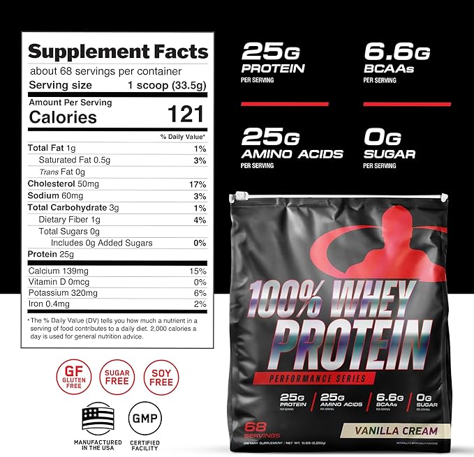 Goliath Labs 100% Whey Protein Powder Isolate/Blend | Fast-Absorbing Workout Supplements | 25g of Pure Protein and 5.5g of BCAAs in Each Serv | Vanilla, 5 lbs, 68 Servings | Package May Vary