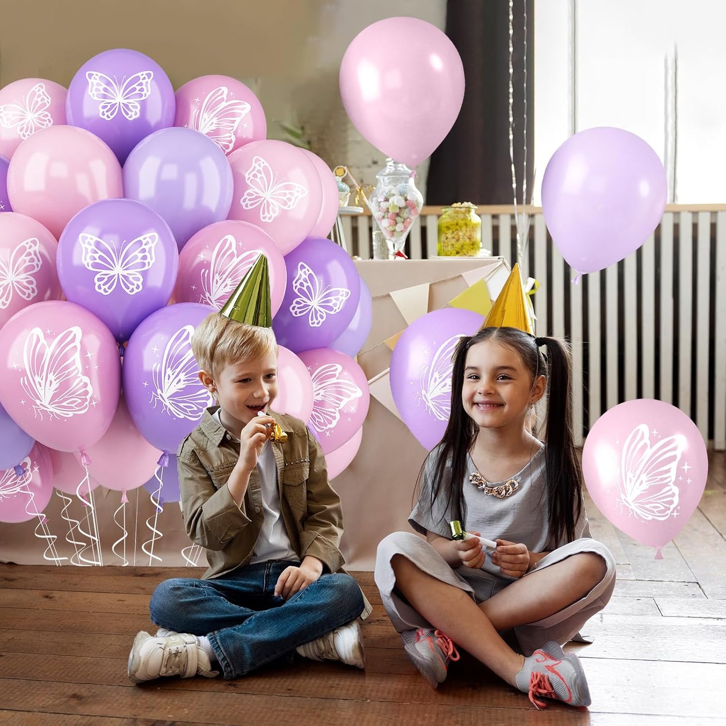 Maca Pink Purple Butterfly Printed Balloons - 52 PCS 12 Inch, Perfect for Baby Shower, Girls' Birthday Parties, or Wedding Decorations