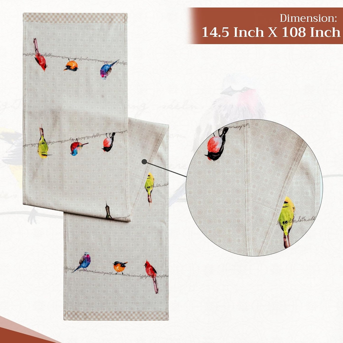 Maison d' Hermine Table Runner 100% Cotton Double Layer Table Runners 108 inches Long Decorative for Home Kitchen Dining Party Wedding Bridal Shower Spring Summer (Birdies On Wire, 14.50" x 108")