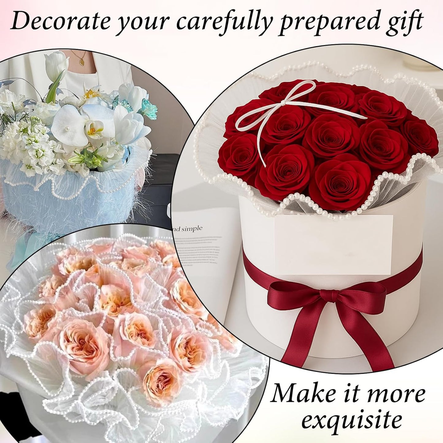 1.5 Inch Faux Pearl Ribbon, Smooth White Ribbon with Pearl Edges Wire, 4.5m Sheer Mesh Ribbons for Gift Wrapping, Bows Bouquet Decor Crafts, Wedding Bridal Decorations