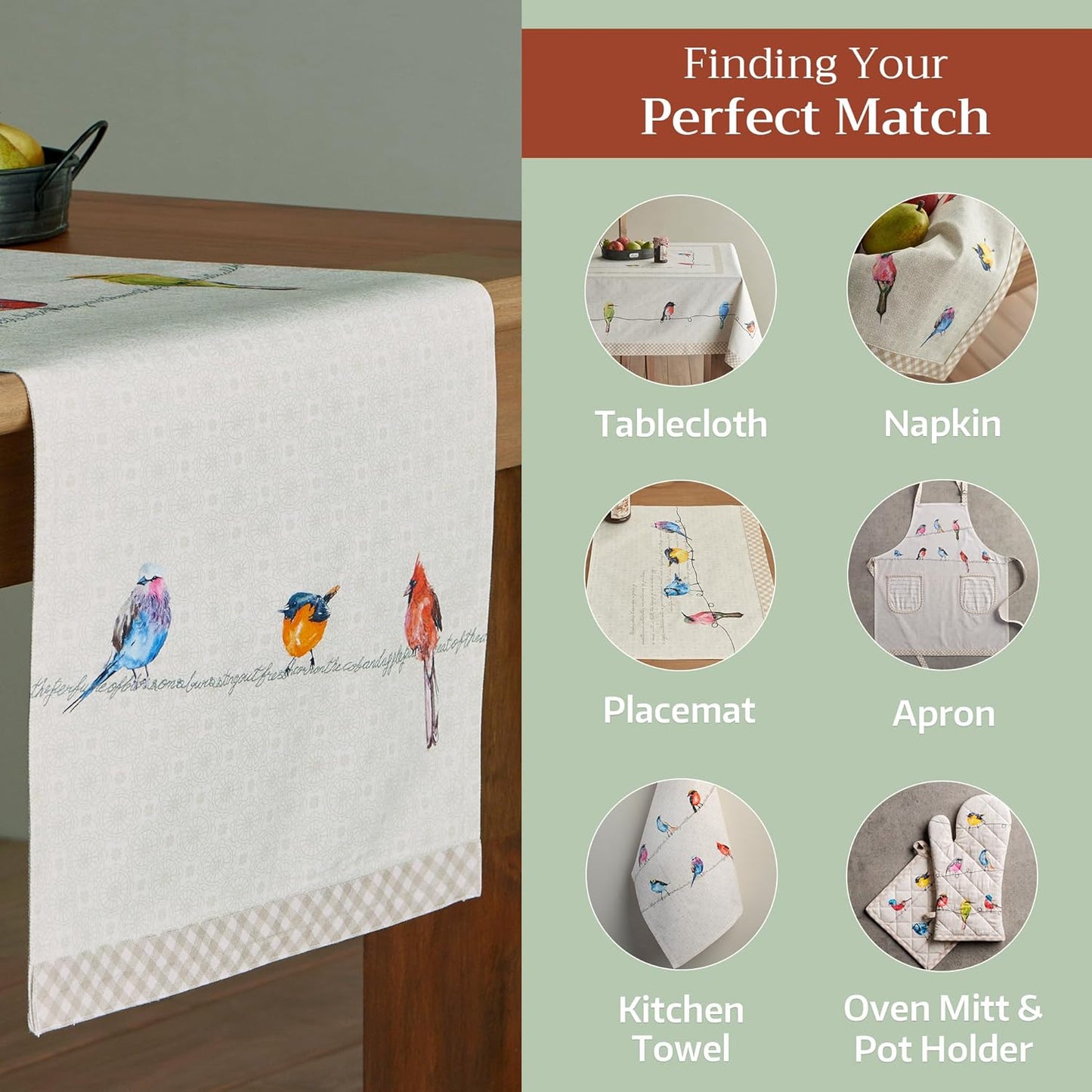 Maison d' Hermine Table runner 100% Cotton Double Layer Table Runners 72 inches long Decorative for Home Kitchen Dining Party Wedding Bridal Shower Spring Summer (Birdies On Wire, 14.50" x 72")