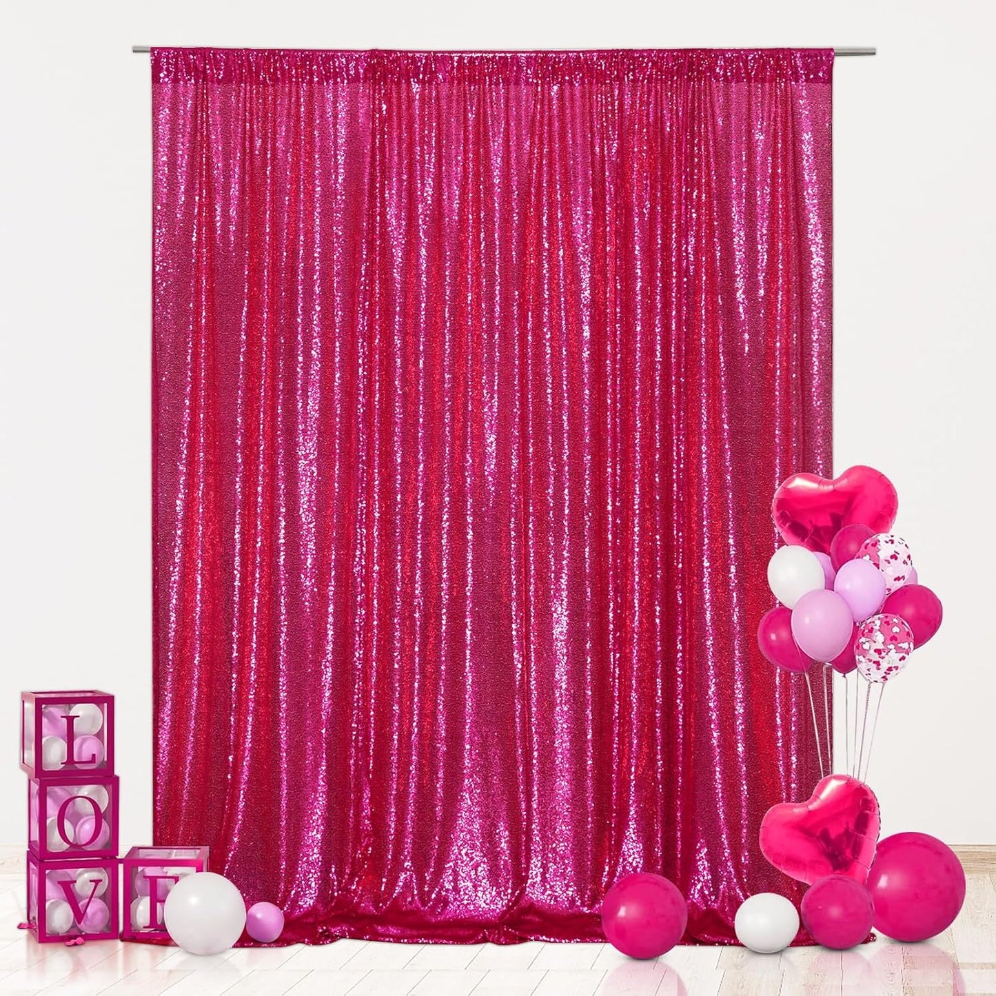 Eternal Beauty Hot Pink Sequin Backdrop, 7x7 Ft Glitter Background Curtains for Shimmer Photography Party Wedding Birthday Back Drop Decor