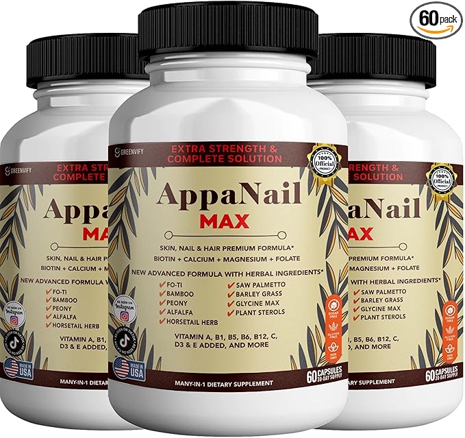 AppaNail MAX Hair Skin & Nail Supplement, 60 Capsules, with Biotin 5000mcg, Vitamins, Minerals & Herbal Complex (3)