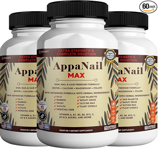 AppaNail MAX Hair Skin & Nail Supplement, 60 Capsules, with Biotin 5000mcg, Vitamins, Minerals & Herbal Complex (3)