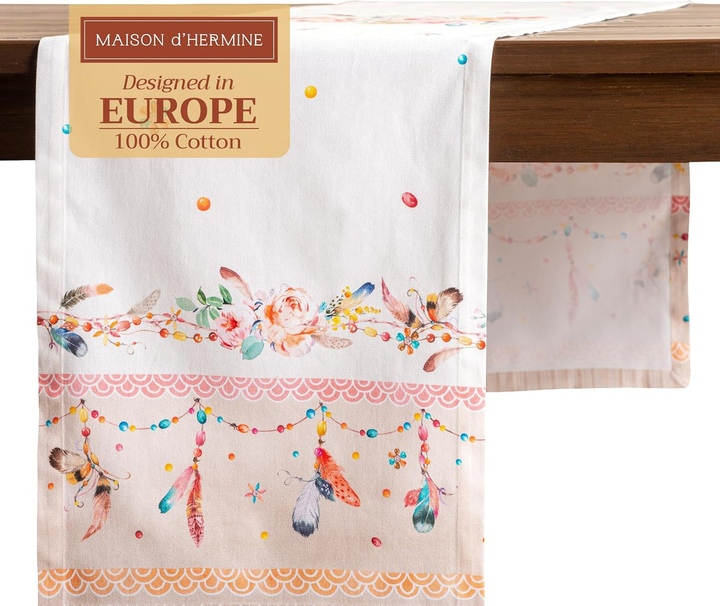 Maison d' Hermine Table Runner 100% Cotton Single Layer Table Runners 108 inches Long Decorative for Home Kitchen Dining Party Wedding Bridal Shower Spring Summer (Ibiza - Beige, 14.50" x 108")