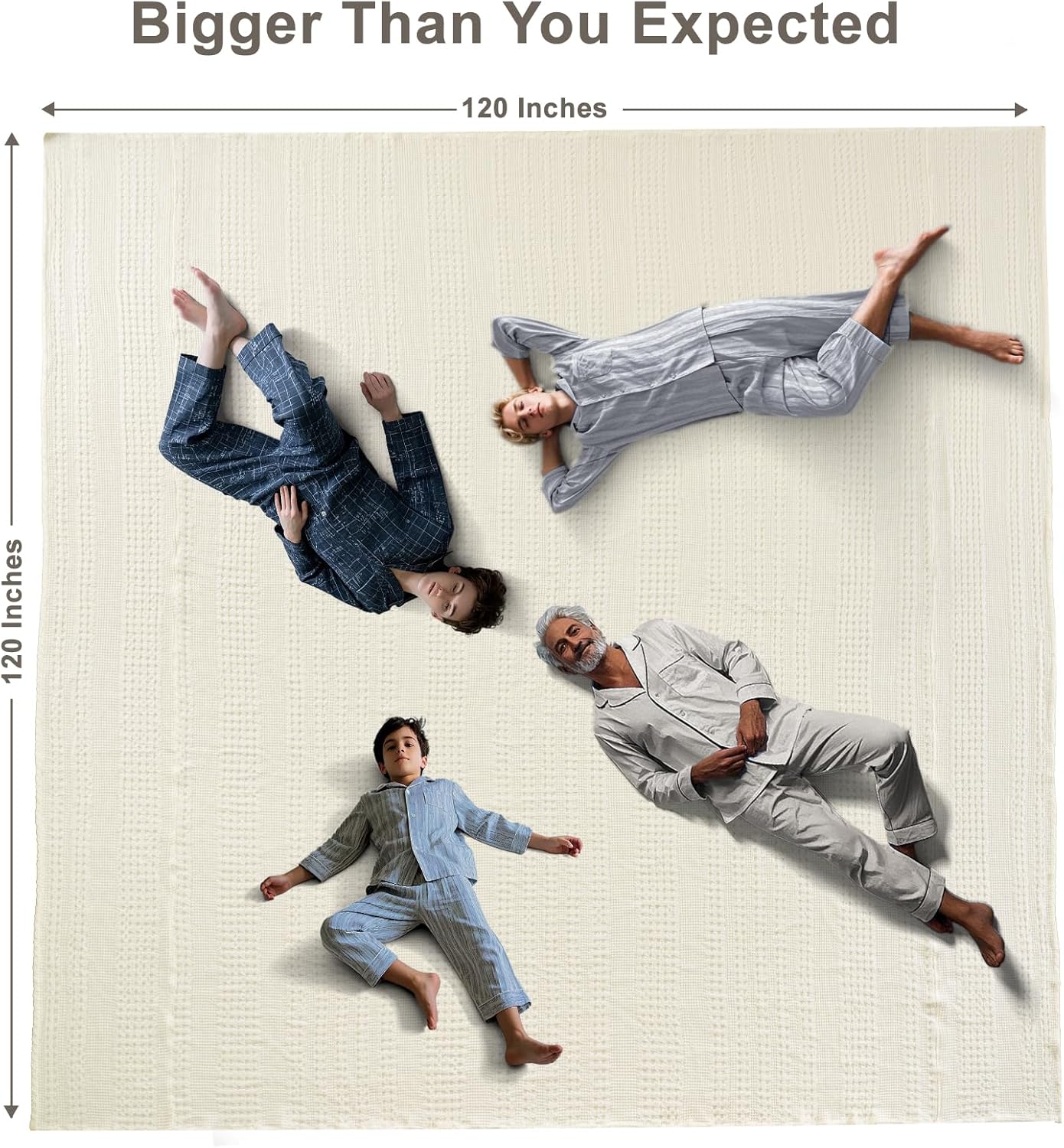 PHF 100% Cotton Waffle Blanket Oversized King 120"x120", Lightweight Breathable Extra Large 10'x10' Blankets for Bed, Giant Big Luxury Aesthetic Woven Bedding for Home Decor, Ivory