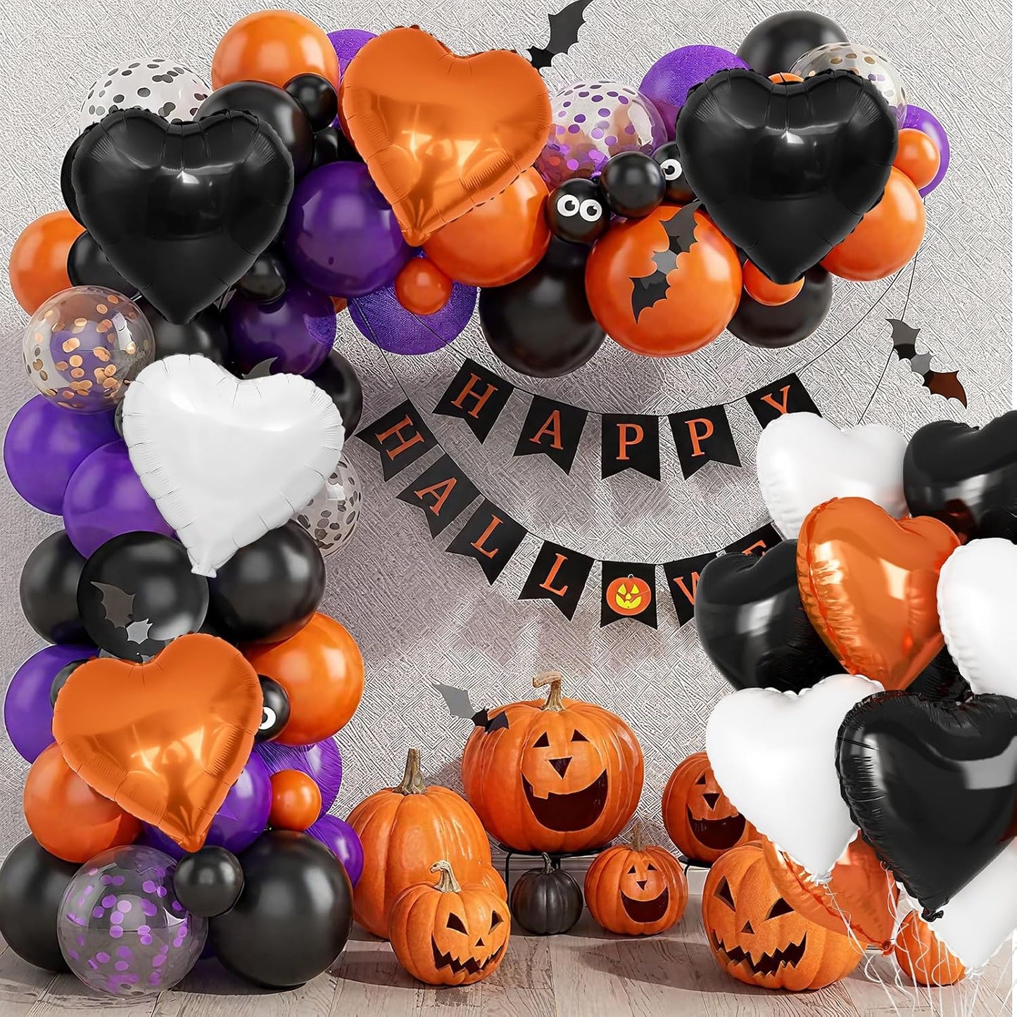 Black Orange Heart Balloons, 18 Inch Black White Orange Heart Foil Shape Balloon, 12PCS Large Love Helium Balloons for Birthday Graduation Halloween Thanksgiving Day Graduation Party Decorations