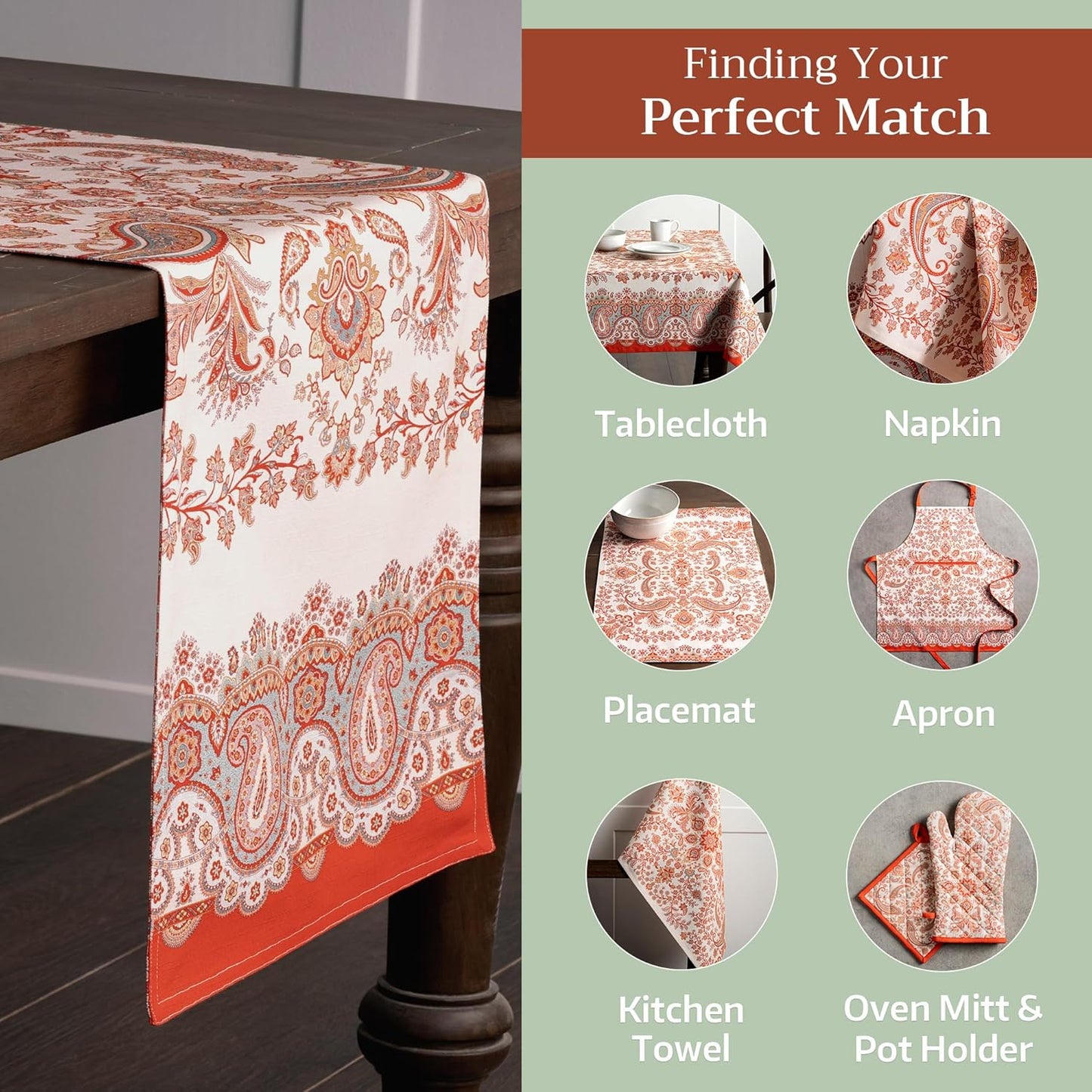 Maison d' Hermine Table Runner 100% Cotton Double Layer Table Runners 72 inches Long for Thanksgiving Christmas Decorations Home Kitchen Dining Party Wedding (Cachemire, 14.5" x 72")