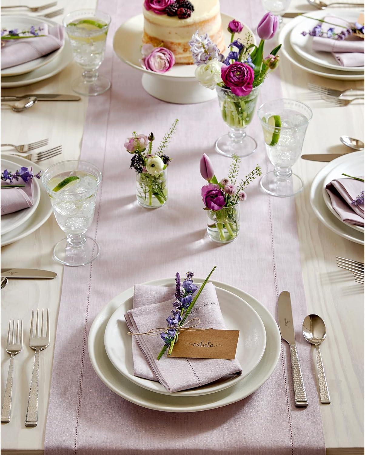 Solino Home Linen Lilac Table Runner 90 Inches Long - 100% Pure Linen Hemstitch 14 x 90 Inch Table Runner for Dining, Fall, Autumn, Thanksgiving, Christmas - Classic Hemstitch