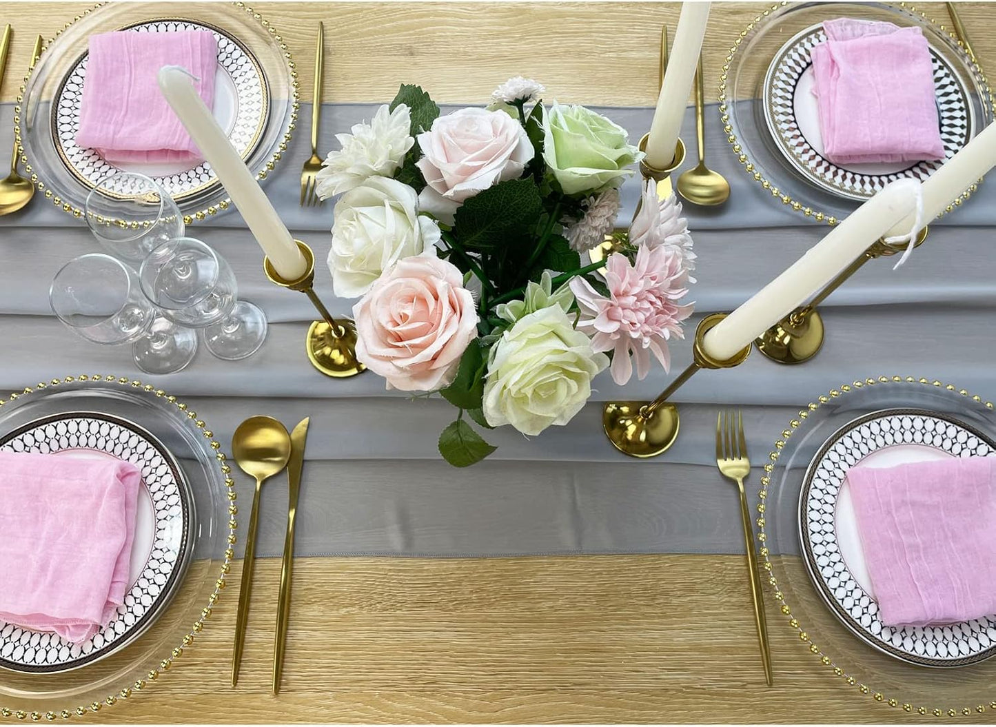 EHLDekol 13ft Light Grey Chiffon Table Runners, 29x156 Inches Romantic and Rustic Boho Wedding Runner, Sheer Bridal Party Decorations