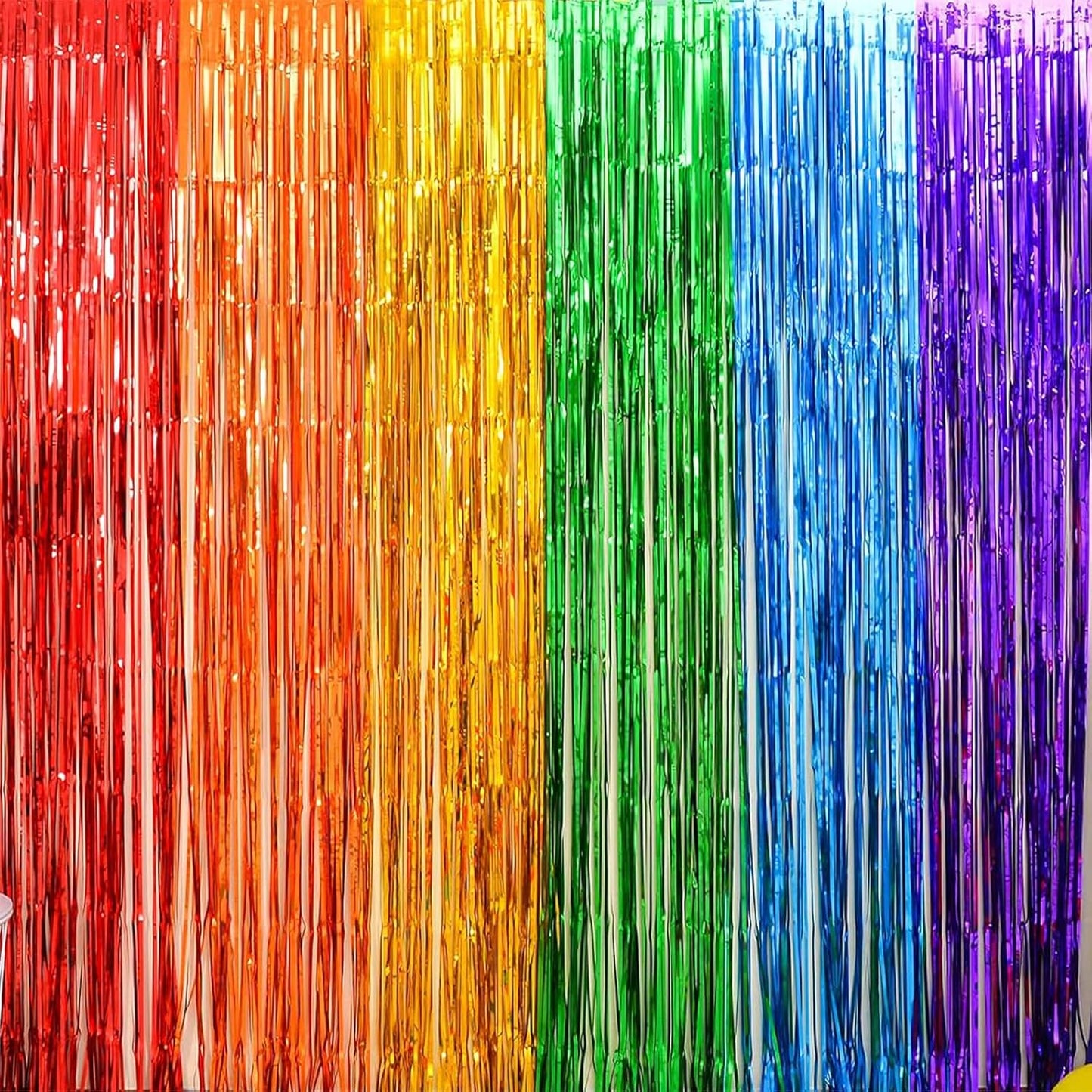10 Pack Rainbow Backdrop Curtain 3.2ft x 8.2ft Metallic Tinsel Foil Fringe Curtains Photo Booth Background for Birthday Party Decoration Baby Shower Engagement Wedding Christmas Decoration (Rainbow)