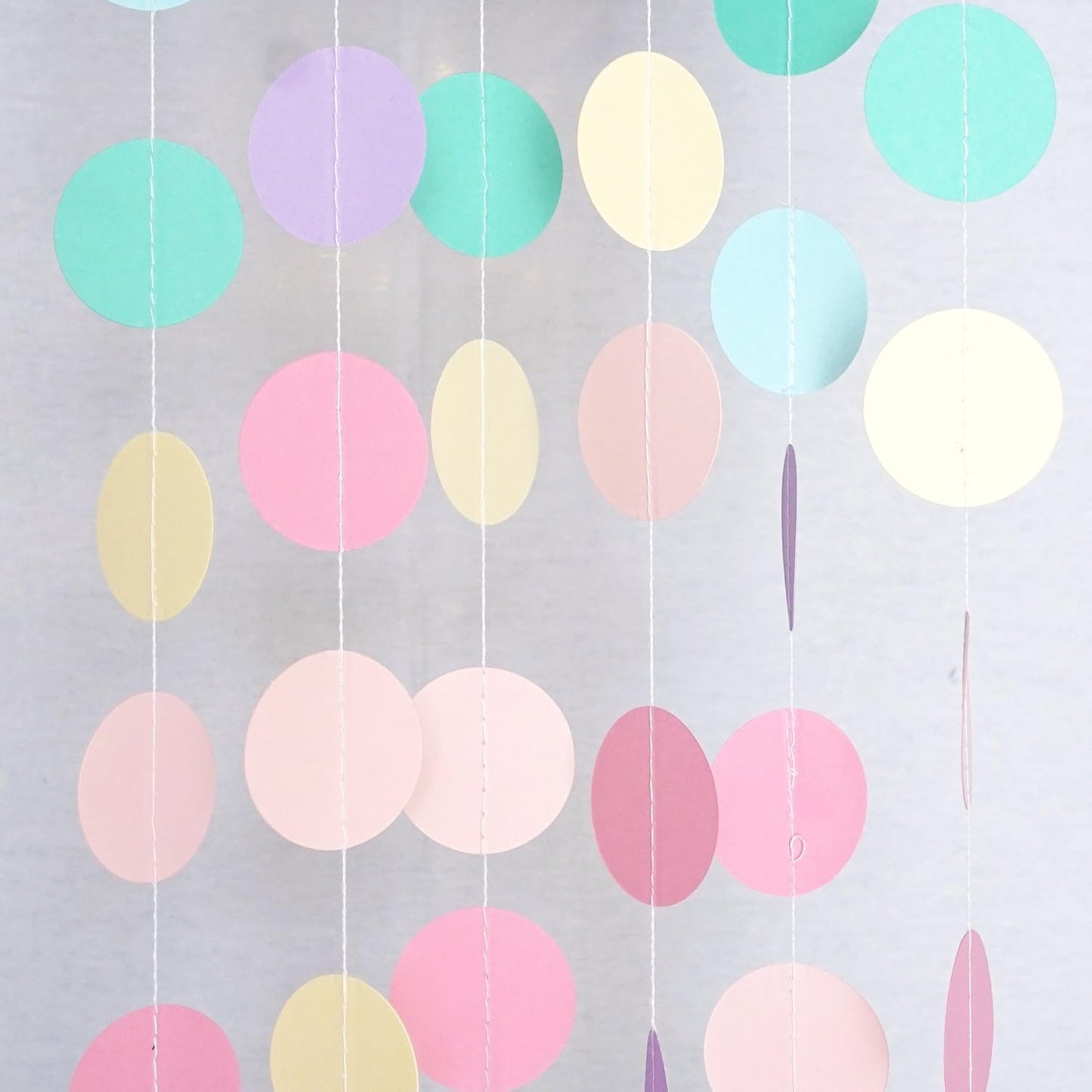 Circle Dots Paper Party Garland Streamer Backdrop (10-Pack, 10 Feet Per Garland, 100 Feet Total) - Rainbow Pastel