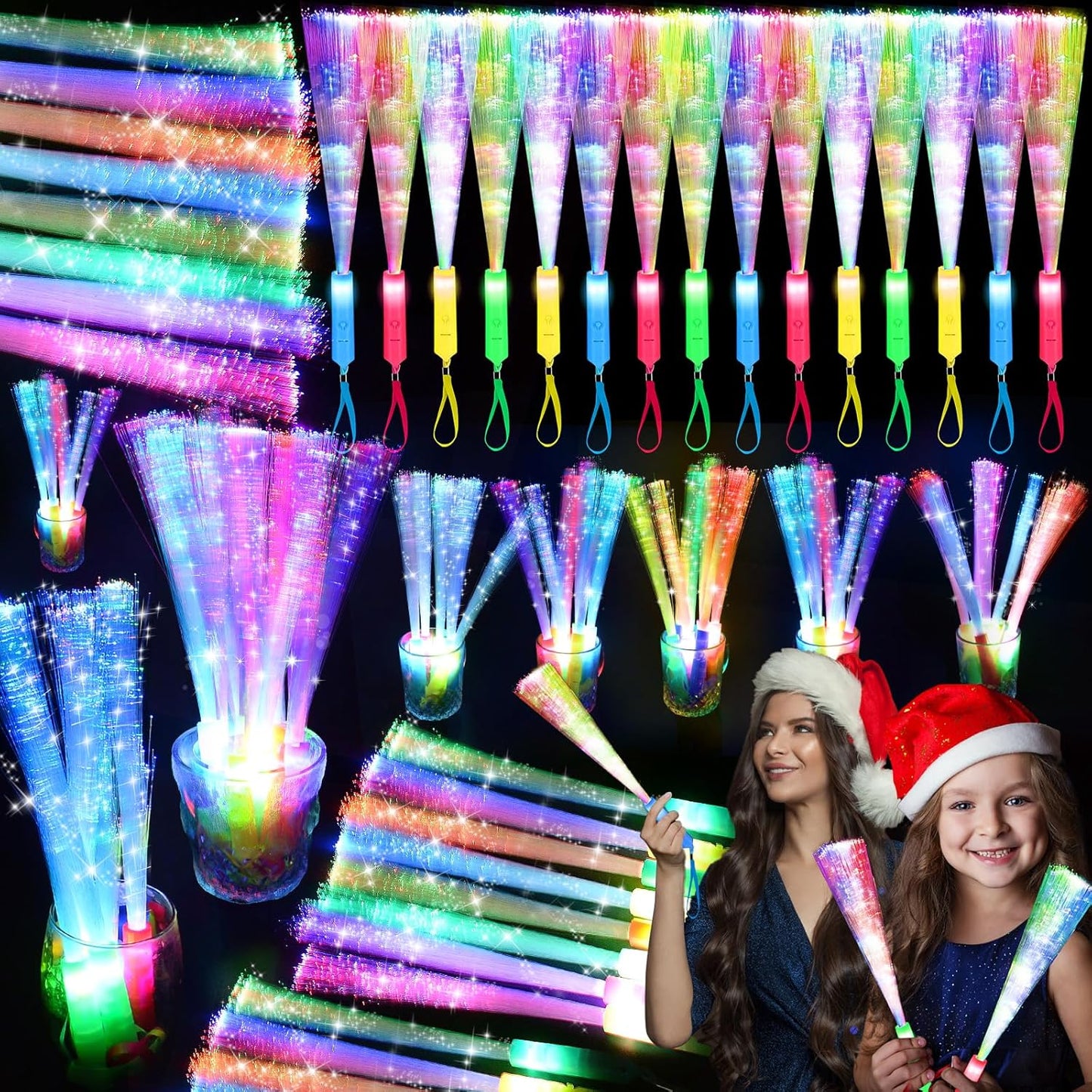 38 PCS Halloween Glow Sticks Bulk, Glow Fiber Optic Sticks, LED Light Wands, Glow in The Dark Party Supplies, Fiber Optic Wands for Weddings, Flashing LED Party Favors, Colorful Light Sticks