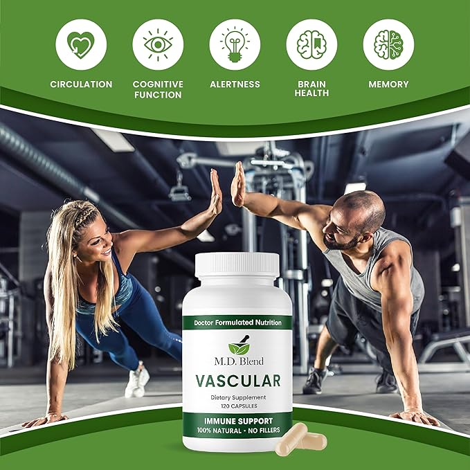 M.D. Vascular - Expert Formulated Supplement - Vascular & Overall Wellness Goals - Proper Flow, Numbers, Balance - Powerful Garlic, Ginger, L-Arginine, Pomegranate - 120 Capsules (Pack of 1)