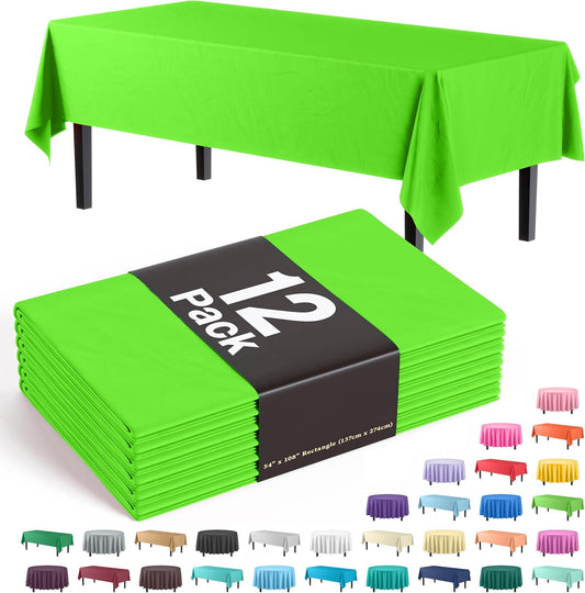 Exquisite 12-Pack Premium Plastic Tablecloth 54in. x 108in. Rectangle Table Cover - Lime Green