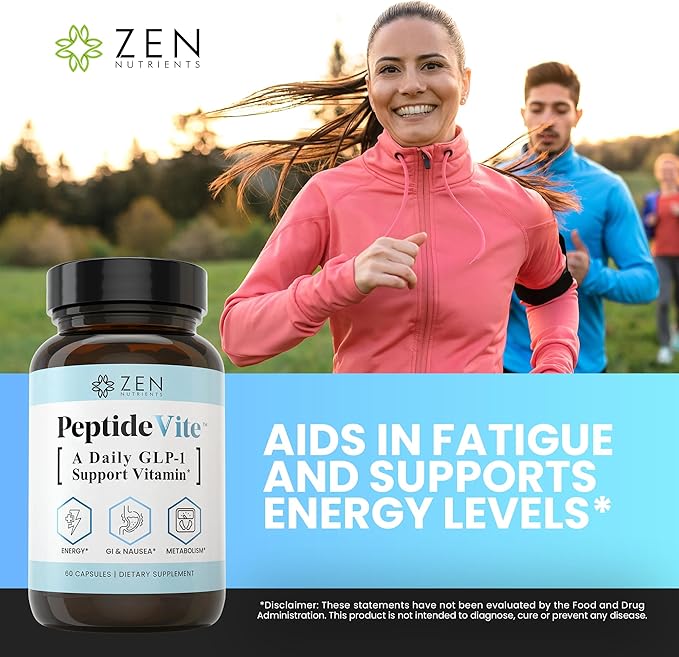 Zen Nutrients PeptideVite GLP-1 Support Vitamin for Gut Health with Probiotics, Bromelain, Chromium Picolinate & Organic Ginger (60 Capsules)