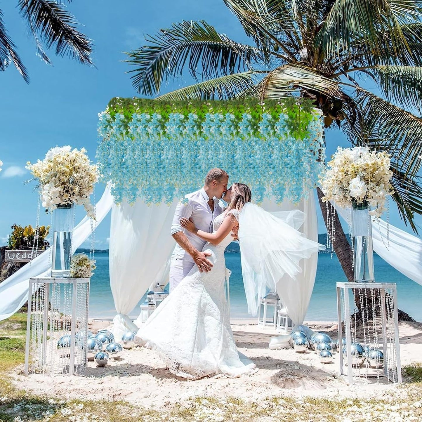 36 Pack Blue Wisteria Hanging Flowers, 3.44 Ft Fake Hanging Flowers, Artificial Wisteria Garland Vines for Wedding Room Backdrop Outdoor Patio Garden Decoration