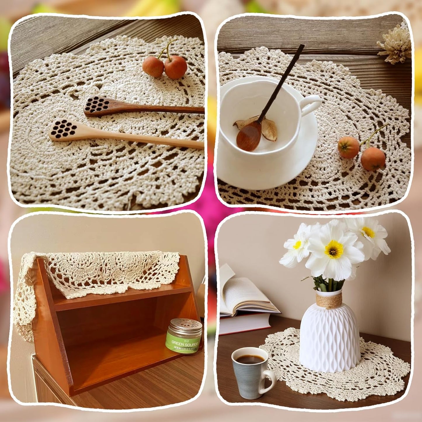 2-Pack Vintage Lace Placemats - 10x14 Inch French Crochet Lace Doilies, Handmade Embroidered Oval Table Mats for Dining, Tea Party, Wedding Decor, Furniture and Home Decoration (Beige)