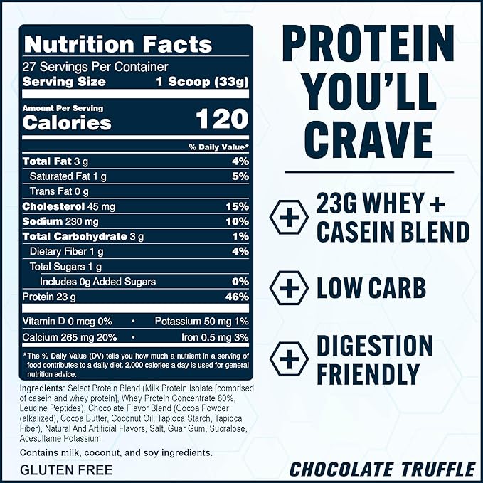 PEScience Select Protein Powder, Whey and Casein Blend, Clean Protein Powder for Women and Men, Low Calorie, Low Carb, Keto Friendly, Gluten Free, Chocolate Truffle, 27 Servings