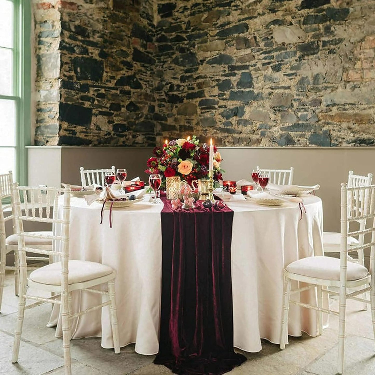 Velvet Table Runner, 5 Pack Luxurious Wedding Reception Decorations Soft Velvet Fabric Table Linen Overlay for Party (20 x 120 inch, Burgundy)