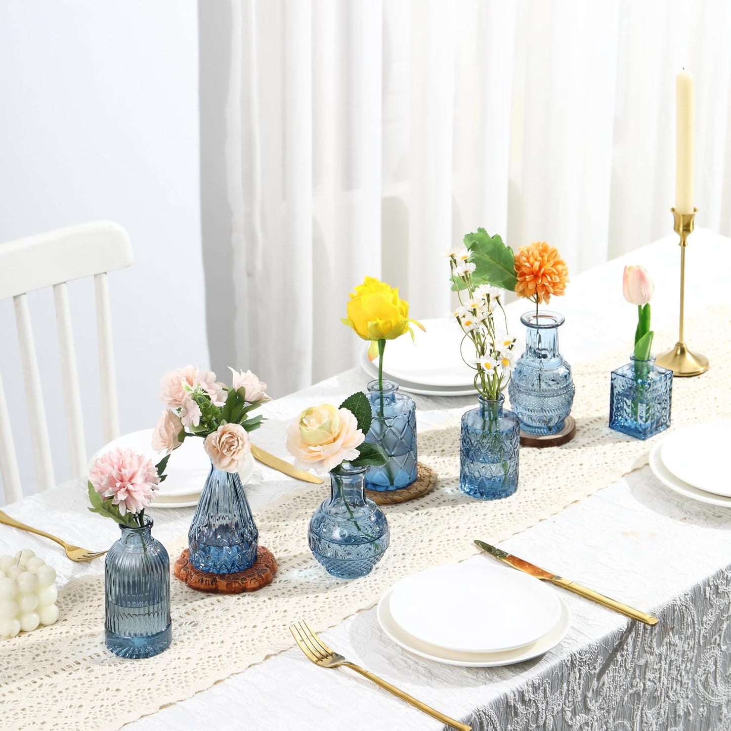 Bud Vases in Bulk 30, Blue Glass Vases for Centerpieces, Small Flower Vase for Centerpieces, Small Vase for Flowers, Mini Vintage Vases for Wedding Table Decor