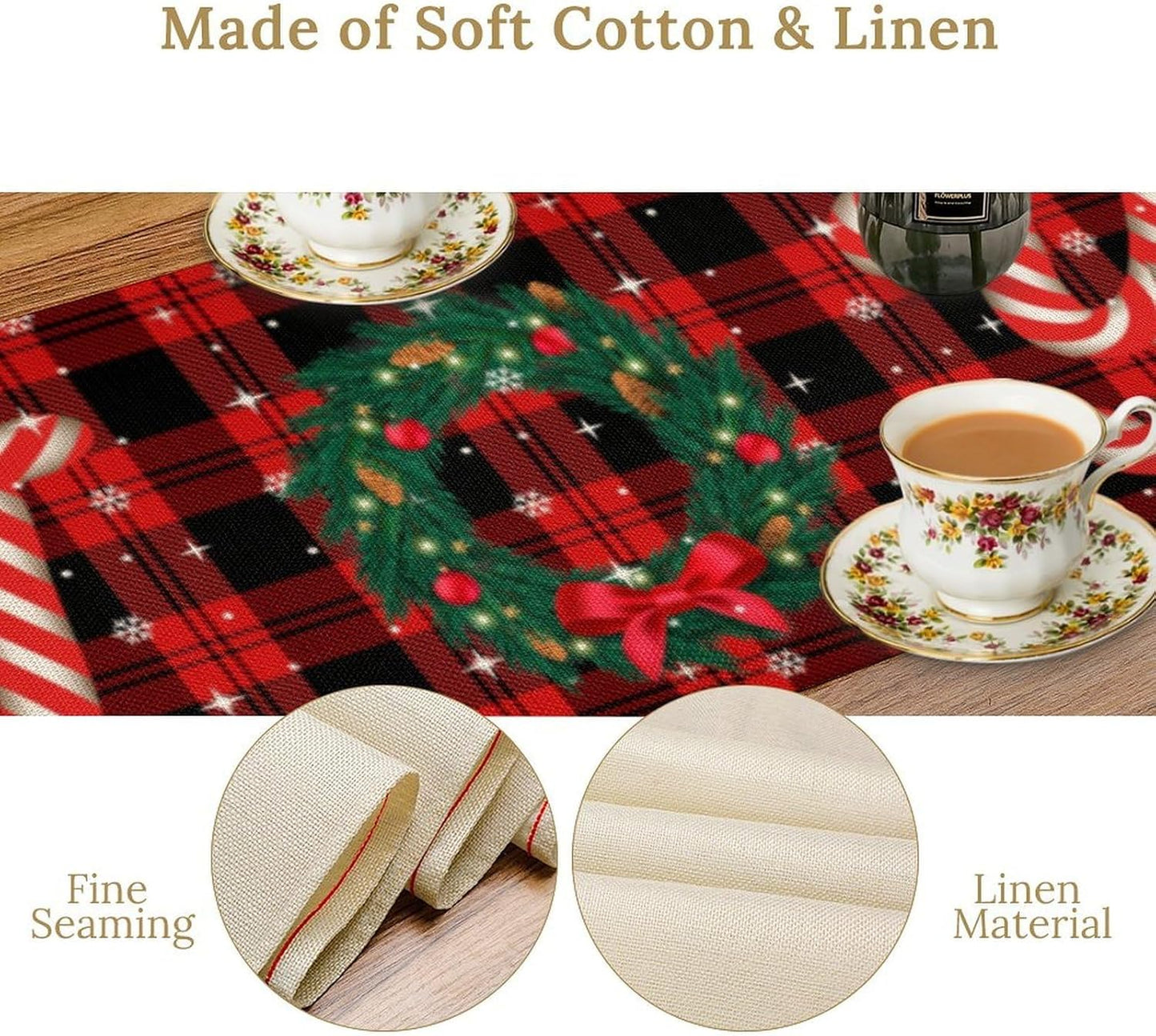 Christmas Table Runner, Red Winter Xmas Holiday Table Cloth Kitchen Dining Table Decoration for Home Party Decor 13x120 Inch