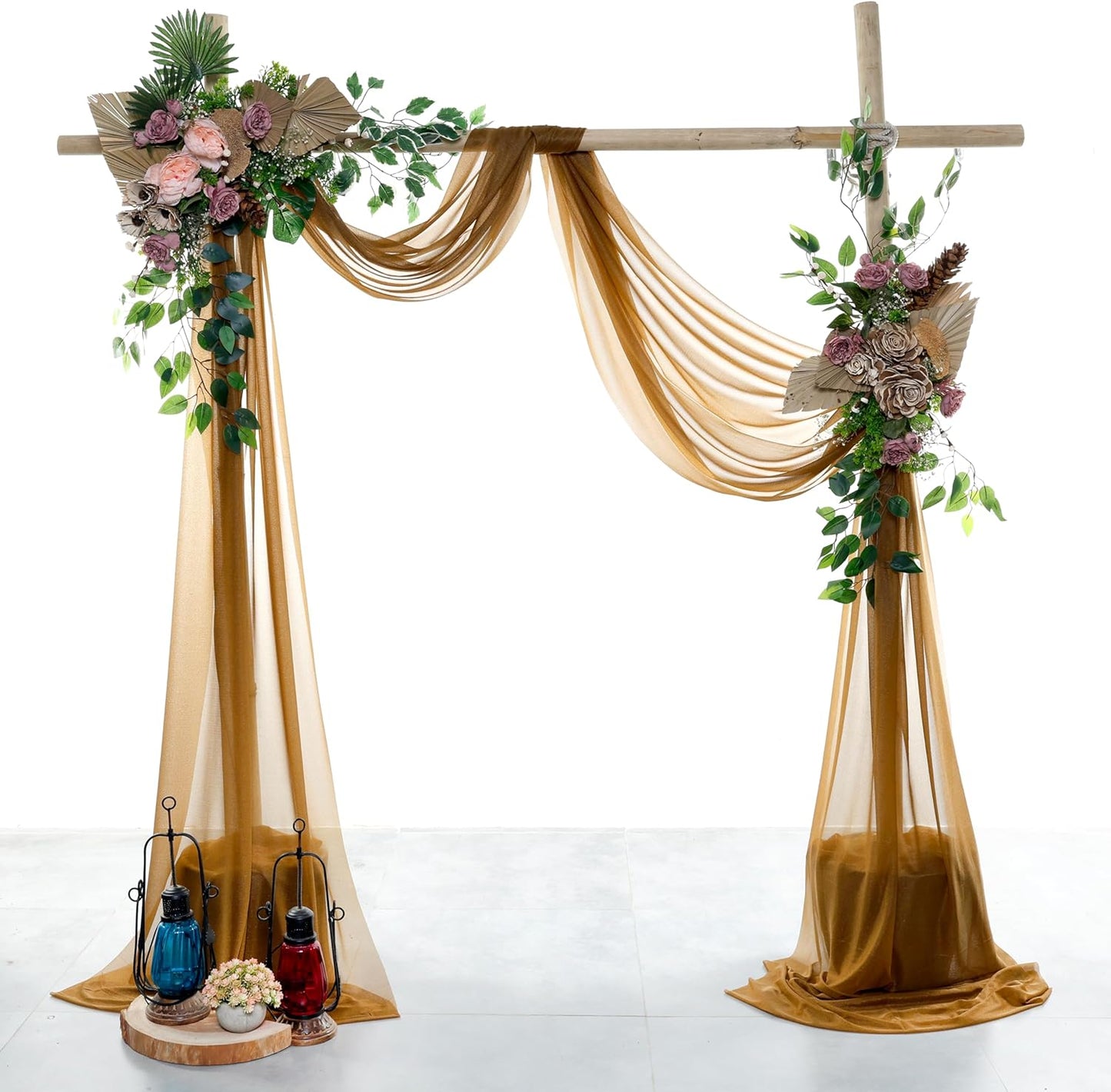 VDS Pack of 2 Panel (30 Inch X 50 Feet) Wedding Arch Draping Fabric Sheer Chiffon Fabric Drapery for Wedding Ceremony Reception Swag Backdrop Canopy Chuppah ARBO Altars Decoration (Mocha)