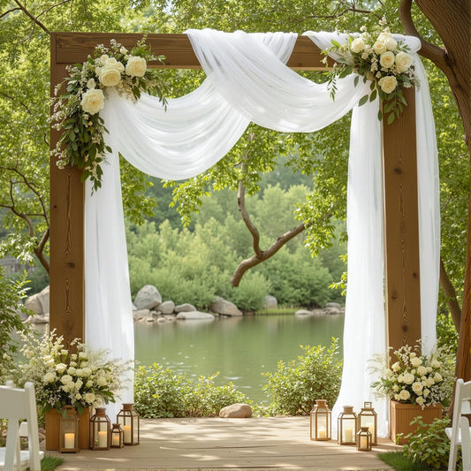 2 Panels Wedding Arch Draping Fabric White Sheer Backdrop Curtain Arch Drape for Wedding Ceremony Reception,Bridal Shower Party Decorations 28" X 19ft
