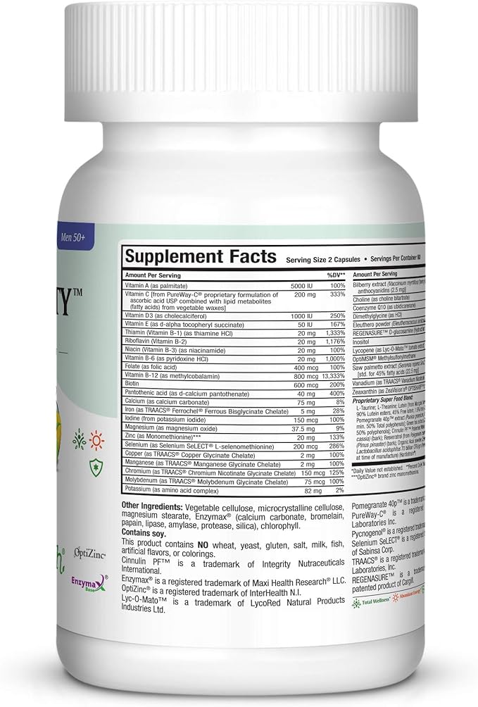 Mens Multivitamin 50 Plus – Daily Multivitamin for Men Over 50 with Vitamin B12, A, D, C, Zinc, Magnesium & More – Energy, Immune & Heart Support Mens Multi Vitamins - Non-GMO – 120 Capsules