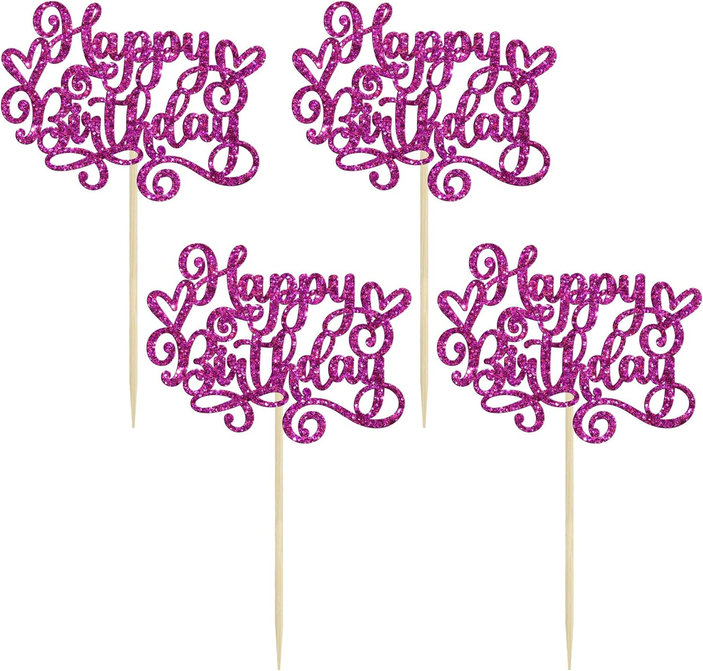 Gyufise 24Pcs Happy Birthday Cupcake Toppers Glitter Happy Birthday Cupcake Picks for Celebrating Happy Birthday Party Decor Anniversary Theme Party Cake Decorations Supplies Purple