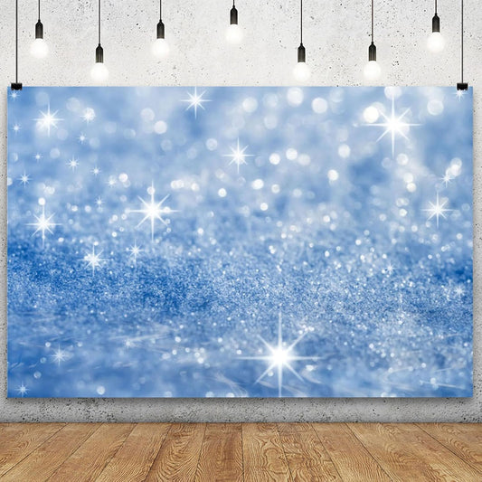 YongFoto Silver Blue Glitter Backdrop 10x6.5ft Silver Light Spots Blue Sequin Bokeh Photography Background Birthday Bridal Shower Wedding Photography Background Party Banner Portraits Photoshoot Props